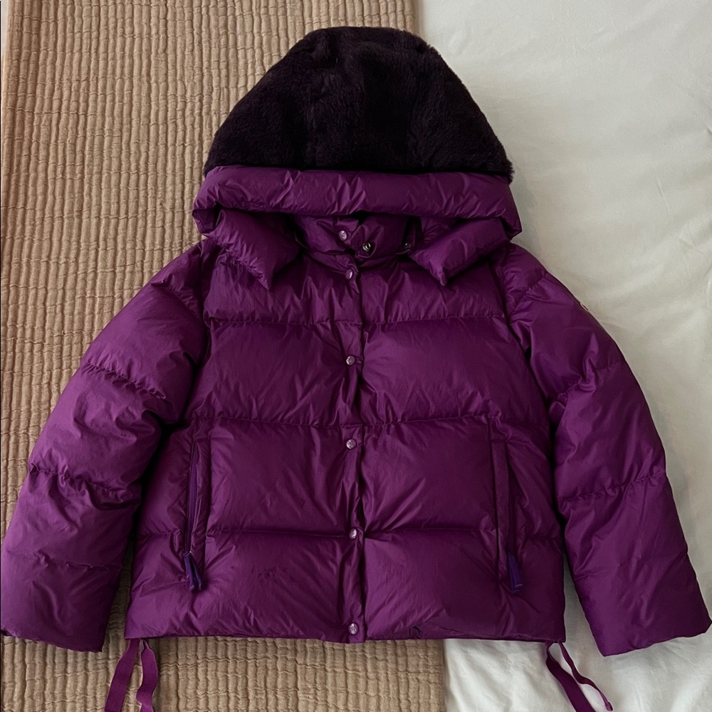 Holubar Cropped Puffer Jacket with Reversible Removable Tonal Alpaca Hood